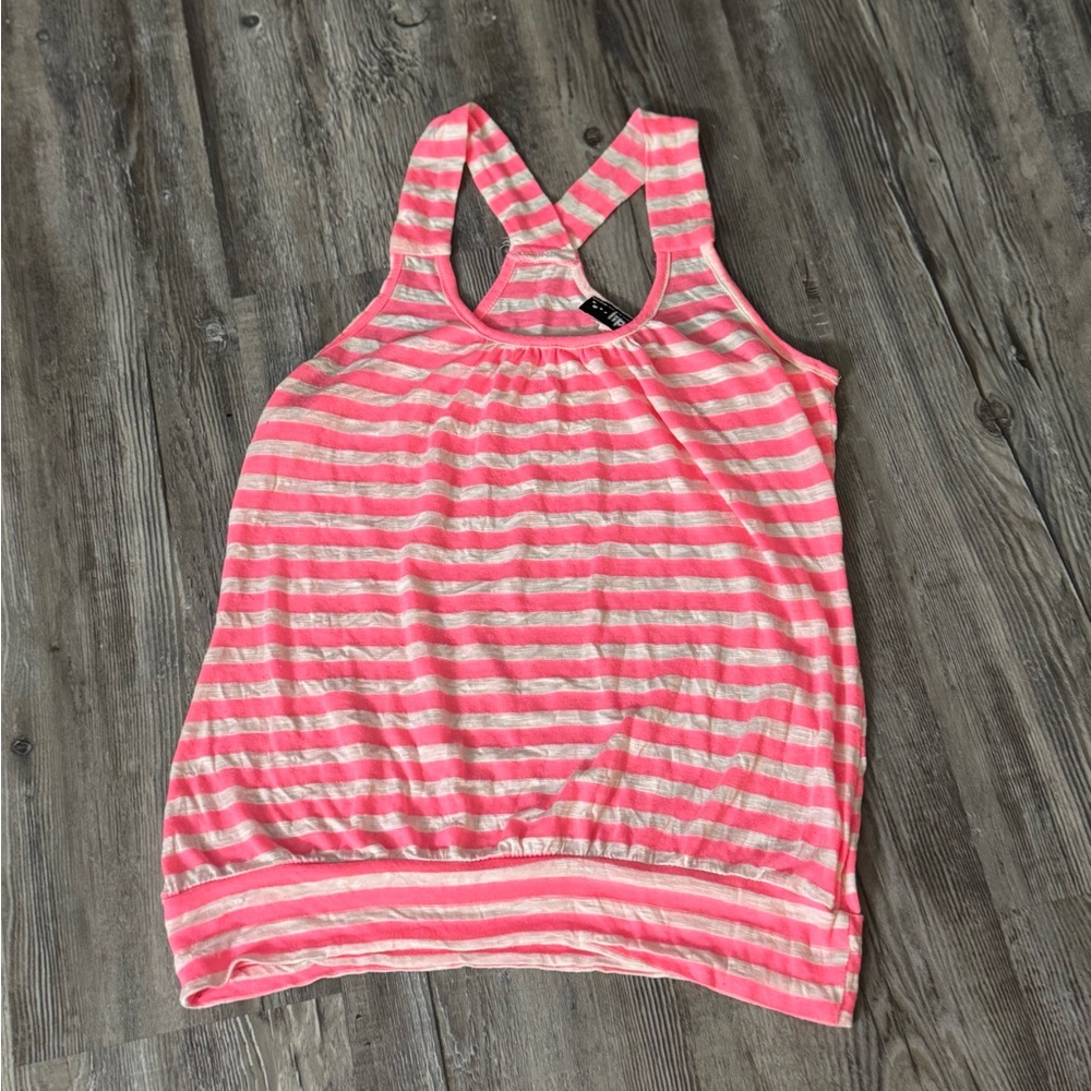 Lipstick Boutique Pink and White Ribbed Tank Top